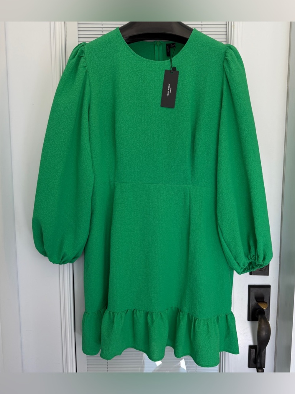 NWT Vero Moda Curve Plus Dress Sz 16 Pepper Aya Kelly Green Puff Sleeve Ruffle - Picture 2 of 7